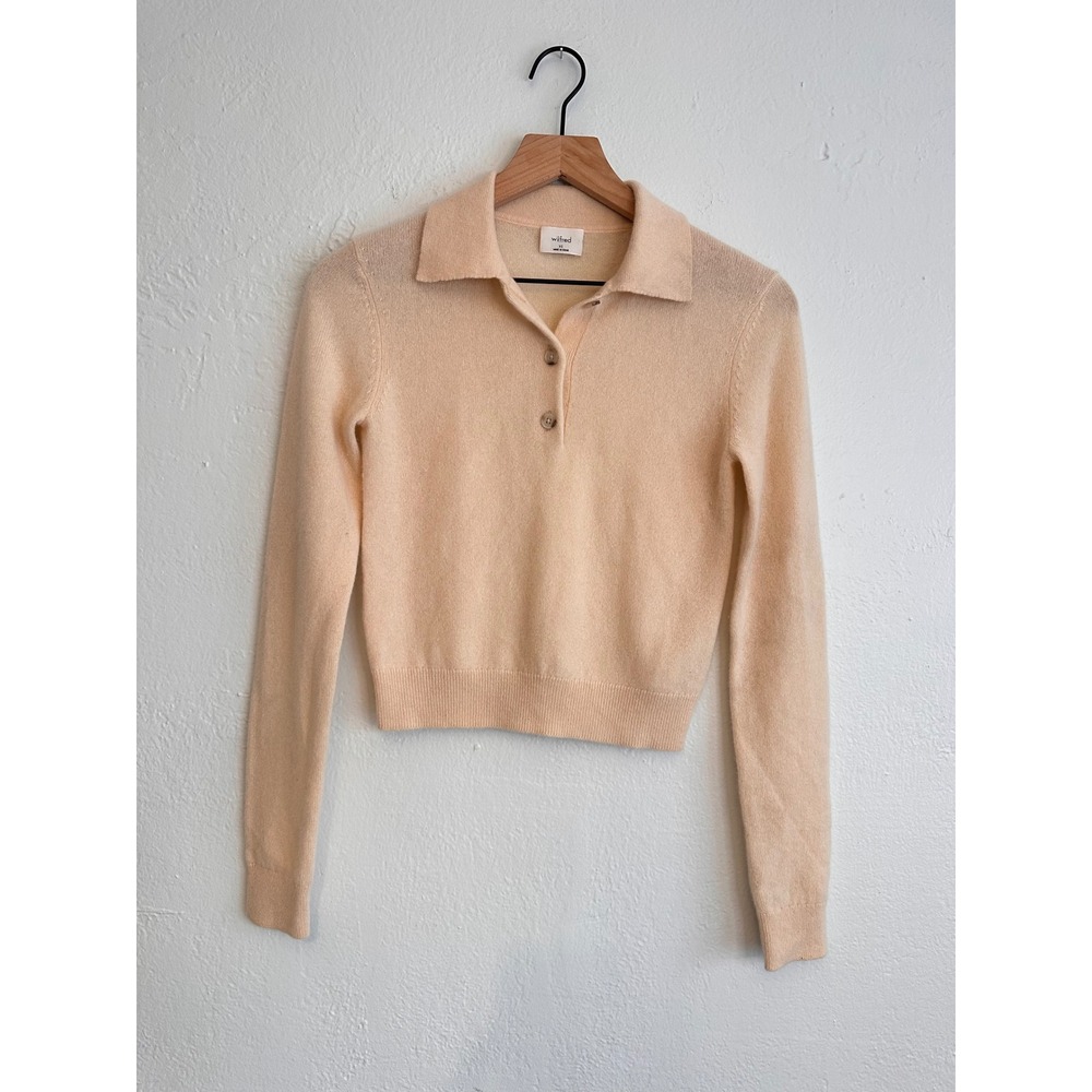 Wilfred Aritzia 100% Cashmere Cropped Polo Sweater Long Sleeve XS 83953